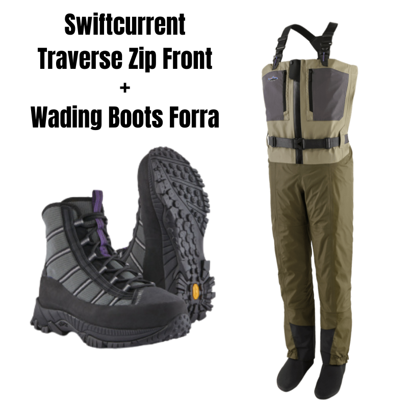 Patagonia Pánské brodící kalhoty Swiftcurrent Traverse Zip Front Waders - River Rock Green a Patagonia Wading Boots Forra